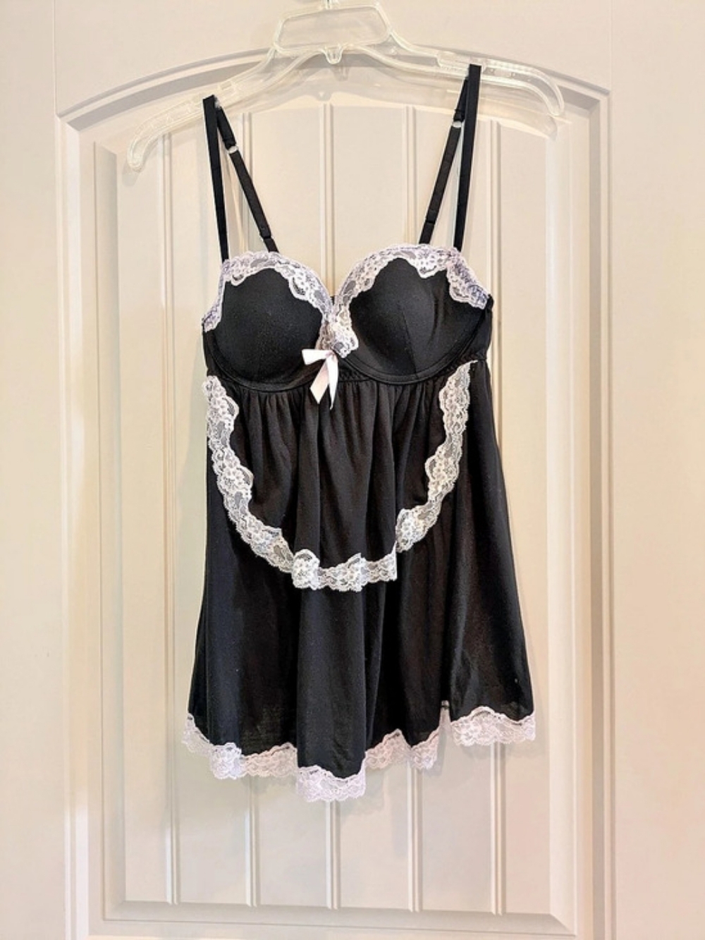 Victoria's Secret Black Lace Trim Babydoll Chemise Size Small